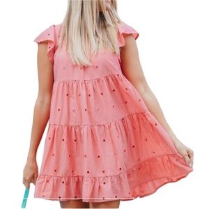 Simply Southern coral pink pineapple eyelet mini dress / tunic Size Medium